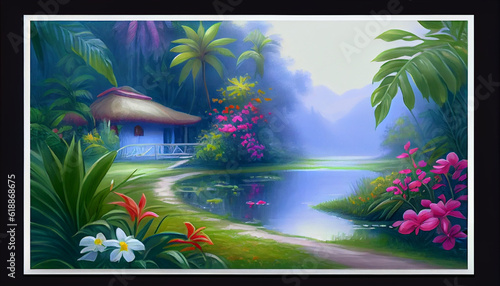 Generative AI tropical island collage