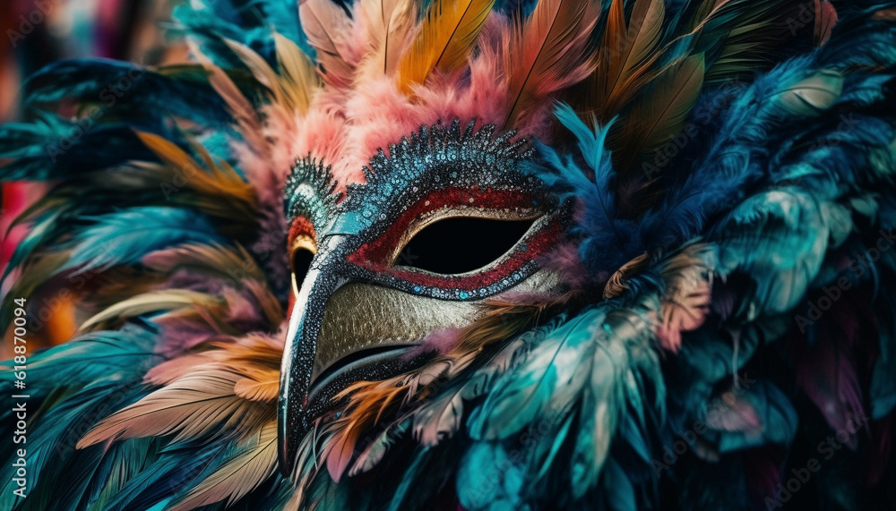Majestic peacock displays ornate multi colored feather pattern generated by AI
