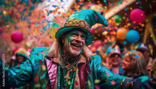 Colorful carnival celebration brings joy and laughter generated by AI photo