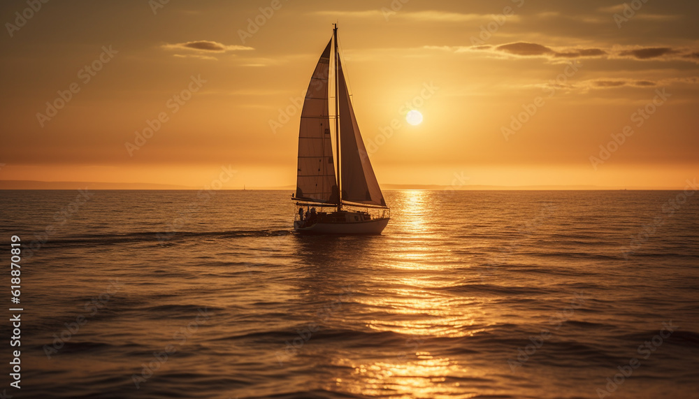 Sailing yacht races at sunset, two men generated by AI
