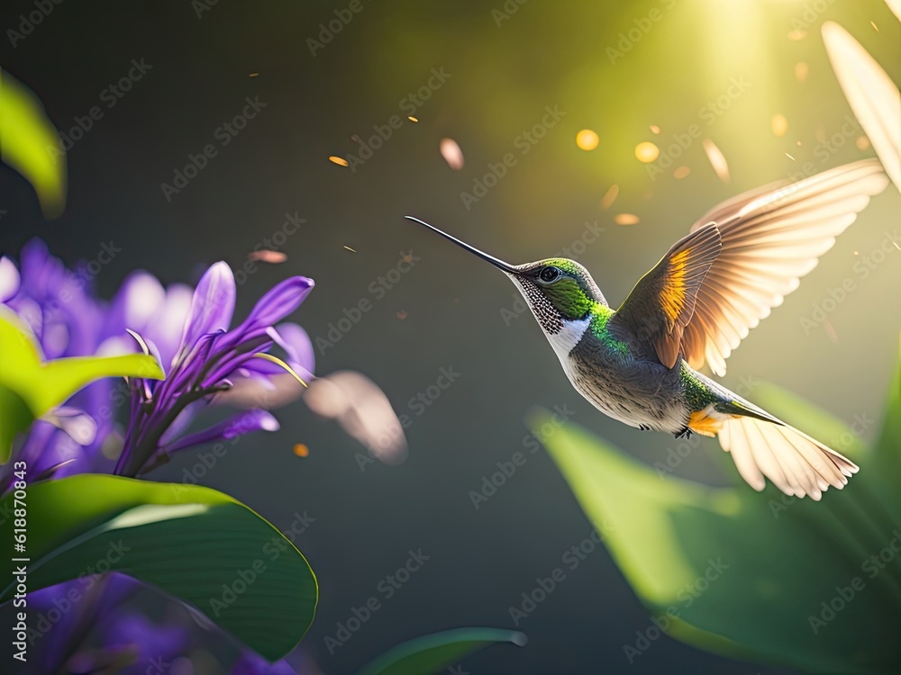humming bird hovering over tropical garden. ai generative humming bird hovering over tropical garden. ai generative
