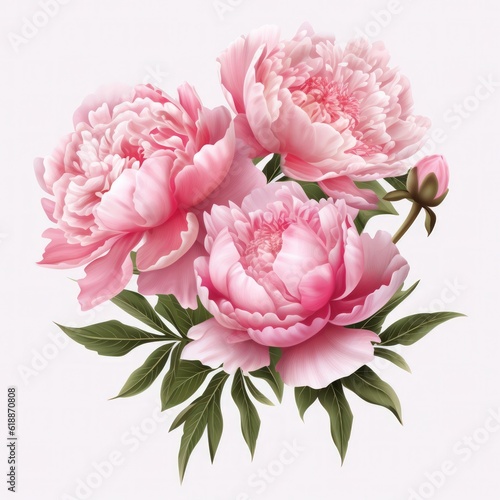 Pink peony flower isolated. Illustration AI Generative.