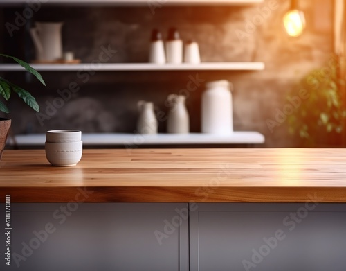 Blurred kitchen background. Illustration AI Generative.