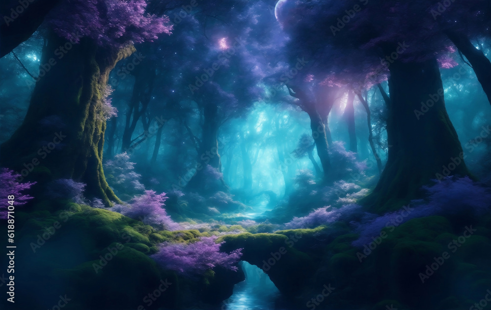 Megical dreamy outer space forest, Generative AI Illustration. Megical dreamy outer space forest, Generative AI Illustration.