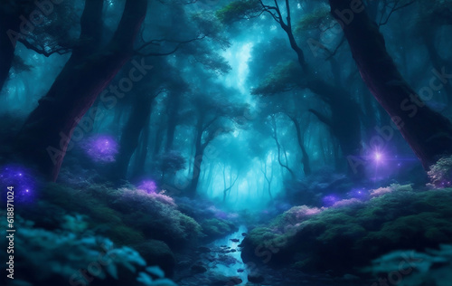 Megical dreamy outer space forest, Generative AI Illustration. © Creative_Bringer