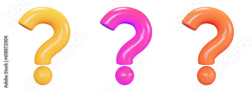 3d yellow neon and orange question mark. Faq problem solution symbol. Vector illustration on isolated background.