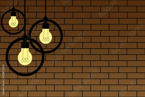 Grunge light Bulb on Brick Wall with space for text. Edison's lamp with copy space. Flat vector illustration. 
