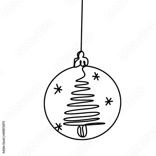 Chrismas ornaments Glass ball with christmas tree inside continuous line