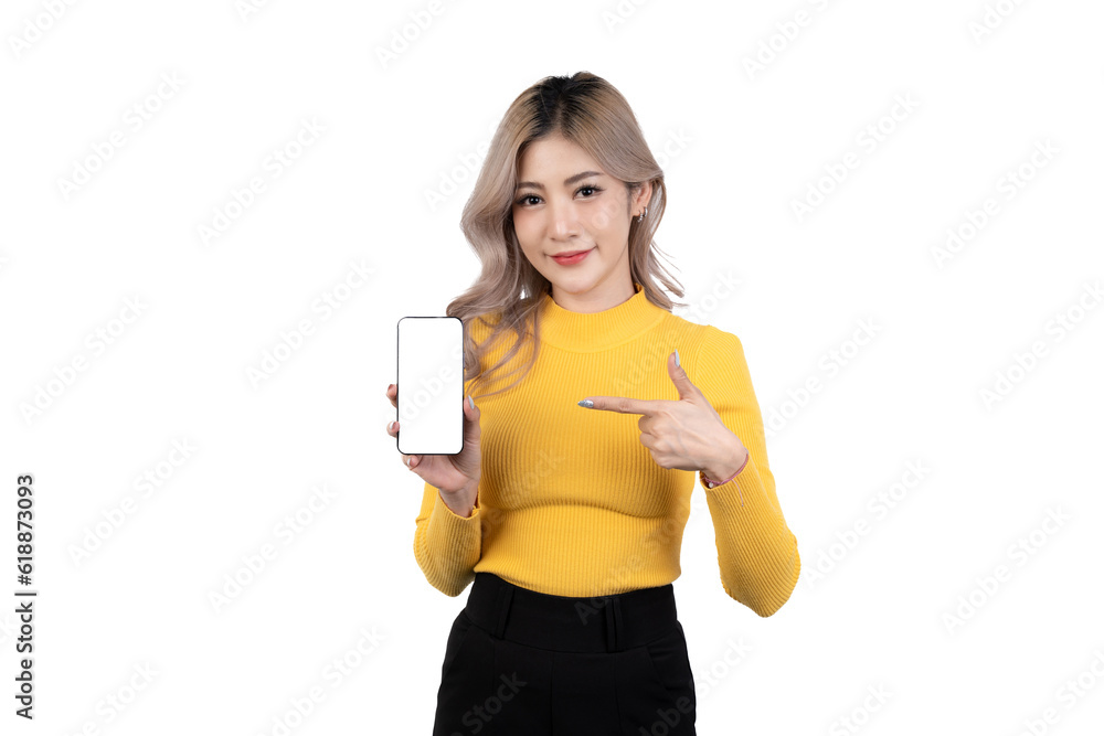 Portrait of a happy asian businesswoman using mobile phone isolated over white background. Portrait of a happy asian businesswoman using mobile phone isolated over white background.