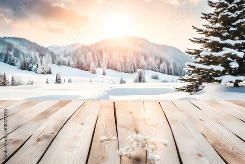 Tablou canvas Wooden Terrace the blurred and Christmas background