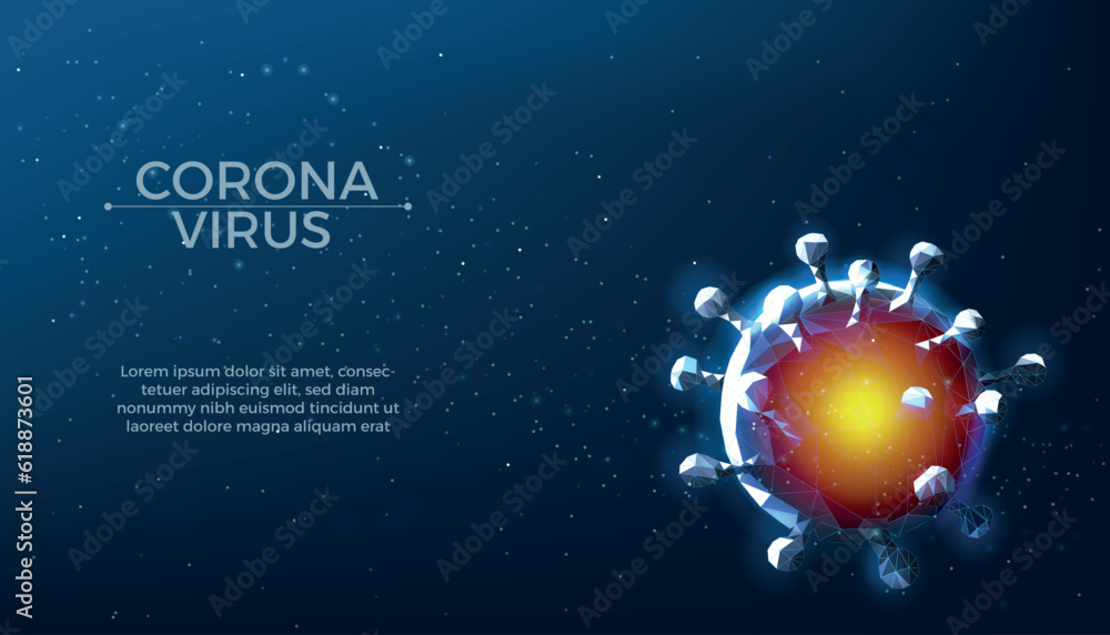 Fototapeta premium Corona virus germ. 3d covid background, medical hiv or allergy disease, abstract computer macro cell, healthcare bacterias. Medicine banner template. Covid-19 pandemic. Vector pharmacy concept