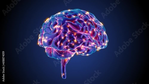 Blue Brain spinning in a 3D animation with neurons sparkling photo