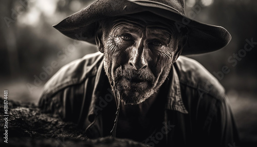 Old farmer smiling with his loyal dog generated by AI