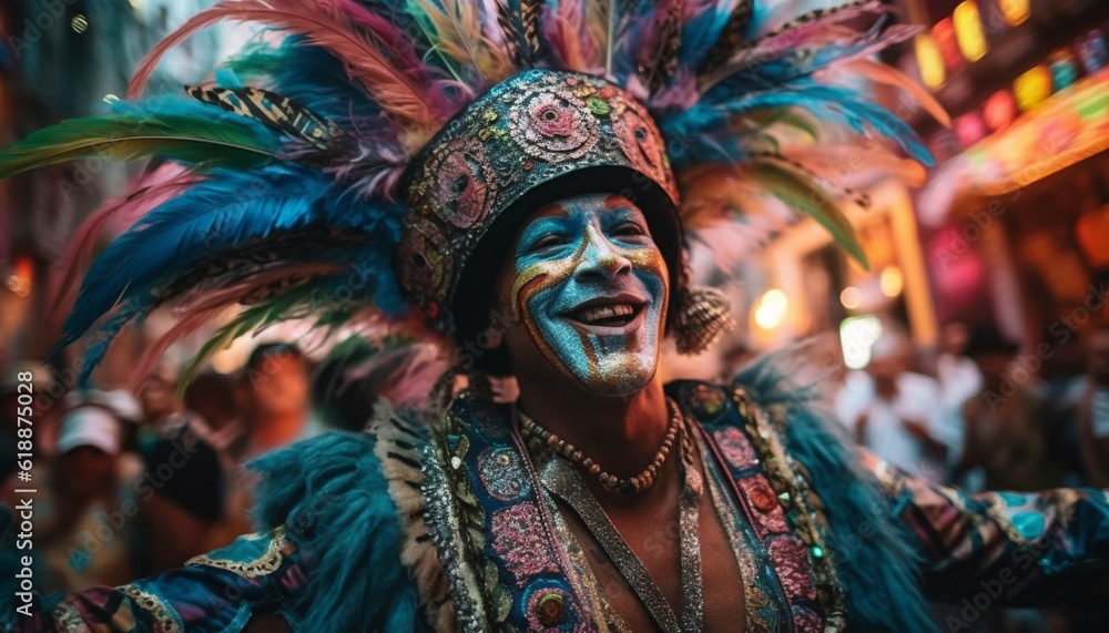 Colorful Brazilian parade, samba dancing, joyful celebration generated by AI