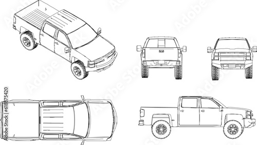 Vector sketch illustration of 4 wd car vehicle transport tool for offroad driving in the wild