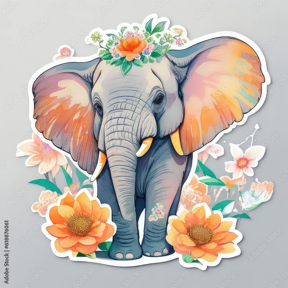 print sticker elephant with flowers