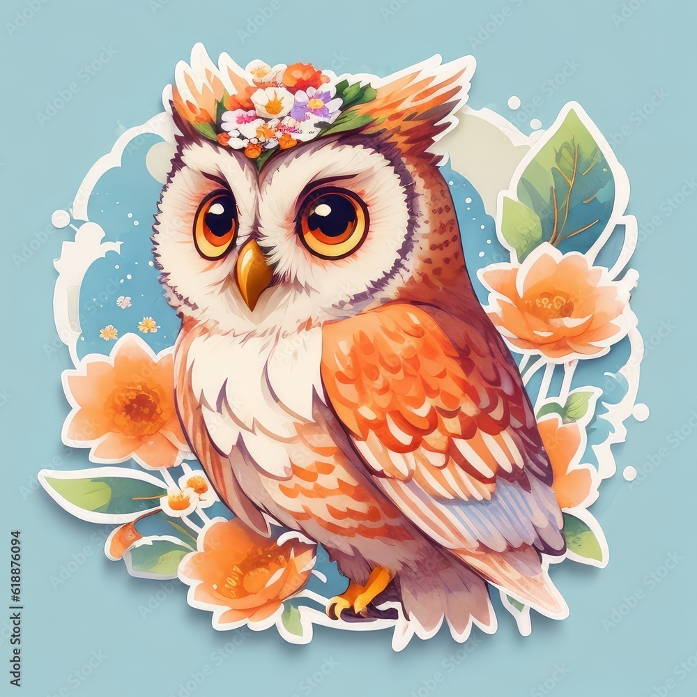 print stickers owl on branch AI