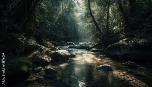Majestic tropical rainforest, blurred motion, flowing water generated by AI © Jeronimo Ramos