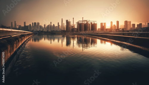 Modern skyline reflects city growth at dusk generated by AI © Jeronimo Ramos