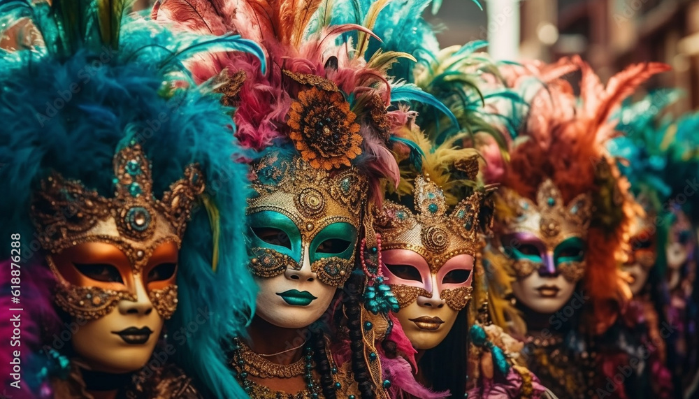 Colorful carnival costumes disguise traditional festival celebration beauty generated by AI