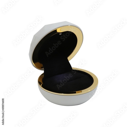 black and white ring, box, box open