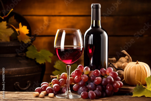 glass grape wine beverage background bottle alcohol winery drink food nature. Generative AI.