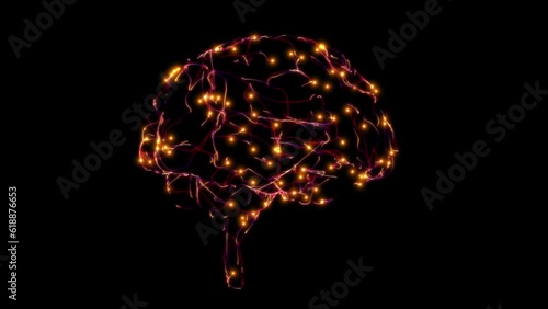 Neurons in a brain spinning in a 3D animation