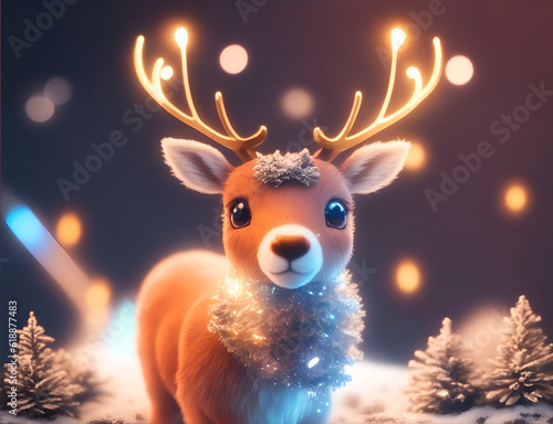 A very cute reindeer, landscape made with Generative AI.