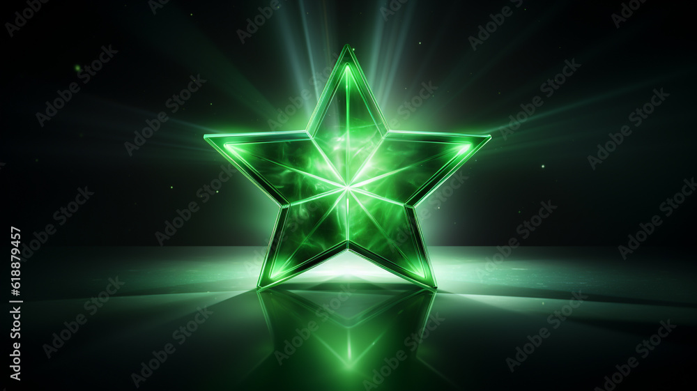 grüner Stern mit Lichteffekten auf dunklem Hintergrund. Querformat. Generative Ai. grüner Stern mit Lichteffekten auf dunklem Hintergrund. Querformat. Generative Ai.