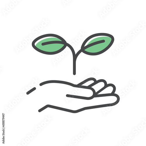 植物の芽に片手を添える人の手のアイコン - エコ･環境保護活動･ガーデニングのイメージ素材 