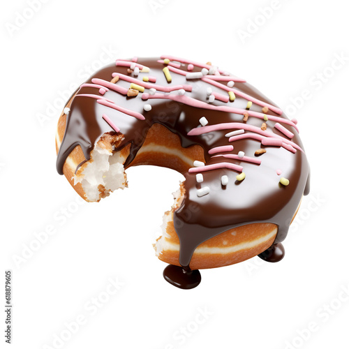 Wallpaper Mural Bitten donut, with chocolate glaze and pink sprinkles, isolated transparent, Generative AI Torontodigital.ca
