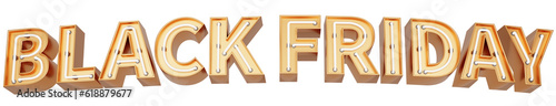 Golden 3d text with glowing neon tube. typography. 3D illustration. BLACK FRIDAY.
