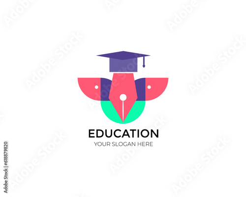 Education logo badge creative university icon cap shield vector template design