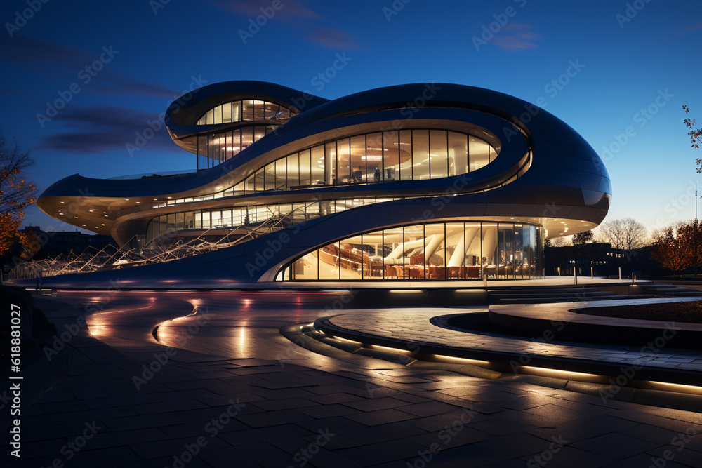 Obraz premium Modern building structure at sunset