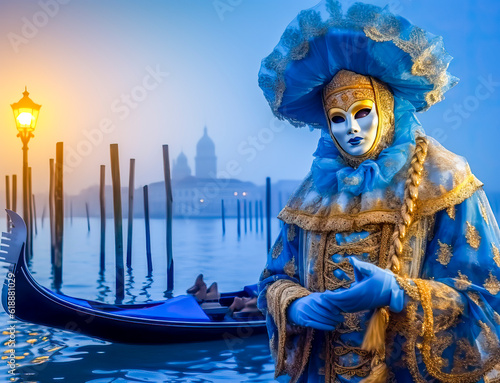 Carnevale elaborate masks and imaginative costumes at the Venice Carnival, Italy, Generative AI © pwmotion