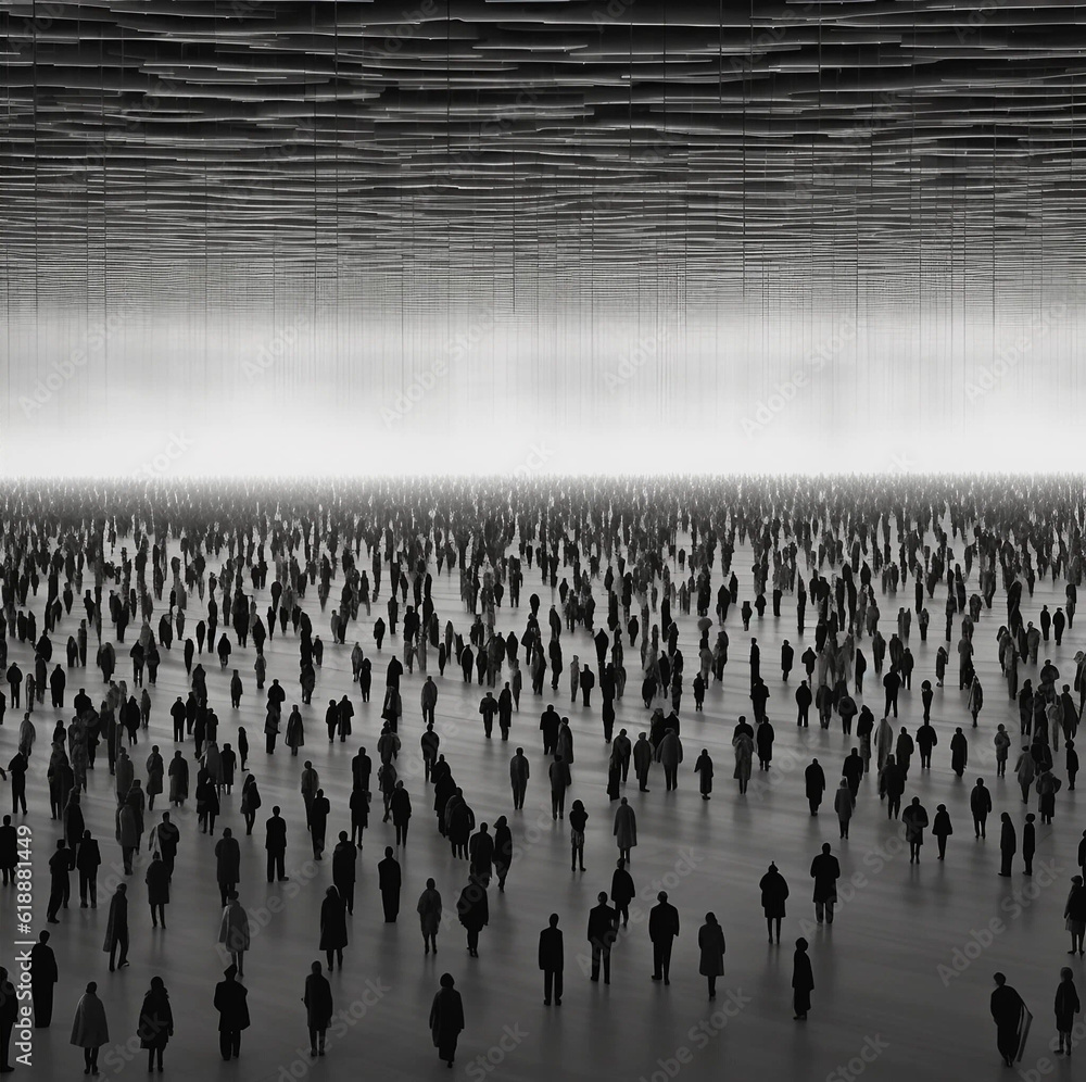 Naklejka premium A Large Room With Negative Space Full of Several People Standing Together Generative AI