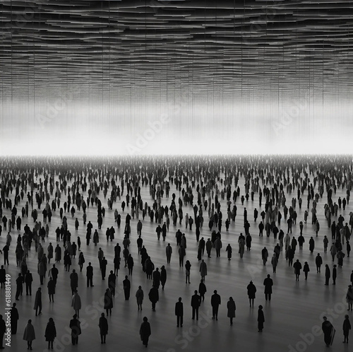 A Large Room With Negative Space Full of Several People Standing Together Generative AI
