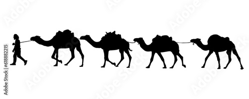 camel caravan silhouette. Camel caravan in the desert. Vector illustration