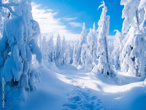 Snow-covered winter landscape, Generative AI © pwmotion
