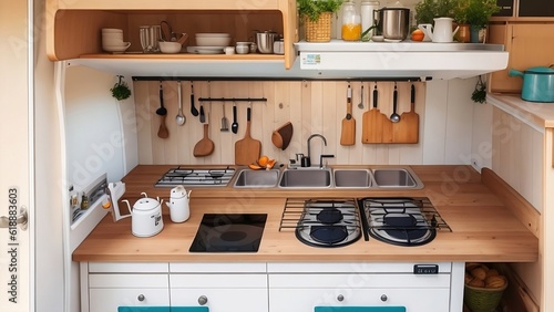 Composition of a kitchen in knolling style. life.