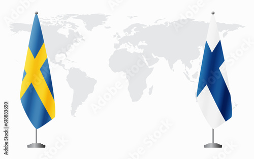 Sweden and Finland flags for official meeting
