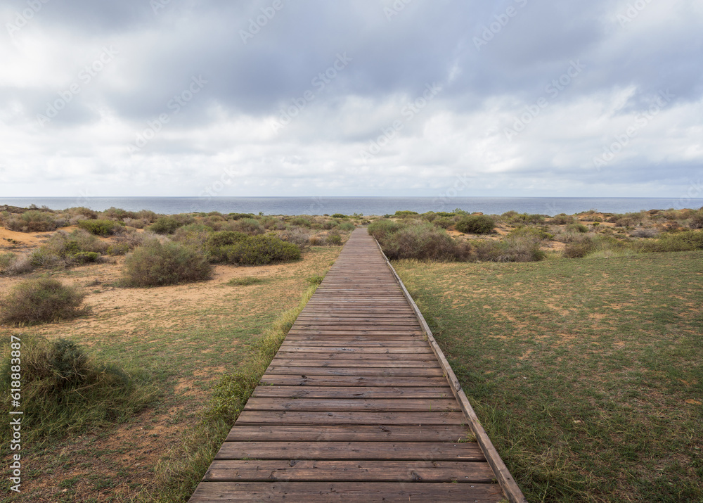Wooden Path to the Beach at Calblanque Regional Park, Murcia, Spain
