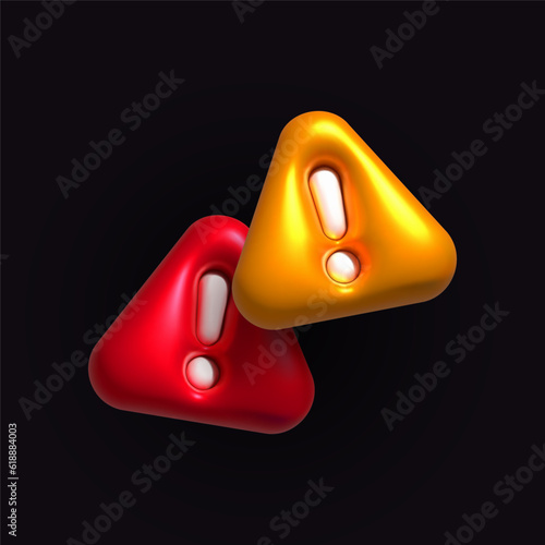 Inflatable exclamation sign red and yellow colors. Realistic inflated 3D symbol icon with the plasticine effect. Vector illustration