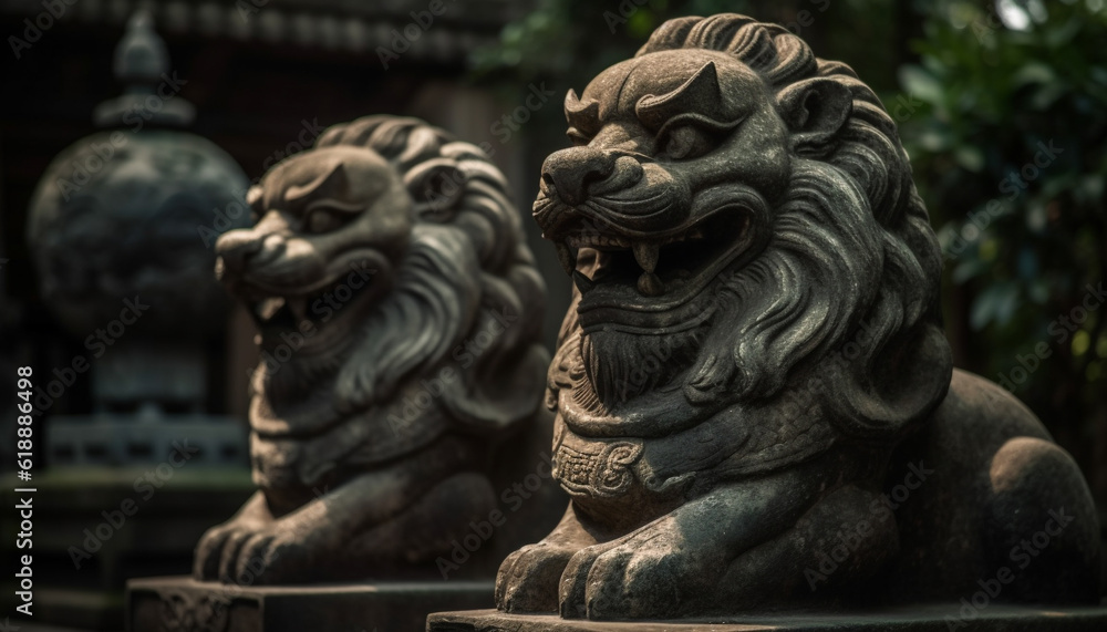 Ancient Chinese lion sculpture symbolizes royalty and spirituality generated by AI