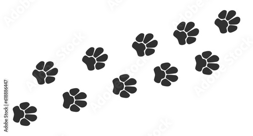 Paw vector foot trail print of cat. Dog, pattern animal tracks isolated on white background, backgrounds