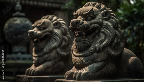Ancient Chinese lion sculpture symbolizes royalty and spirituality generated by AI