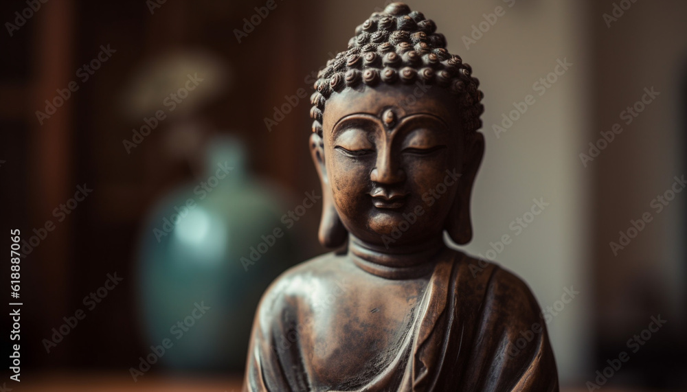 Sitting Buddha statue symbolizes ancient tranquility and wisdom generated by AI
