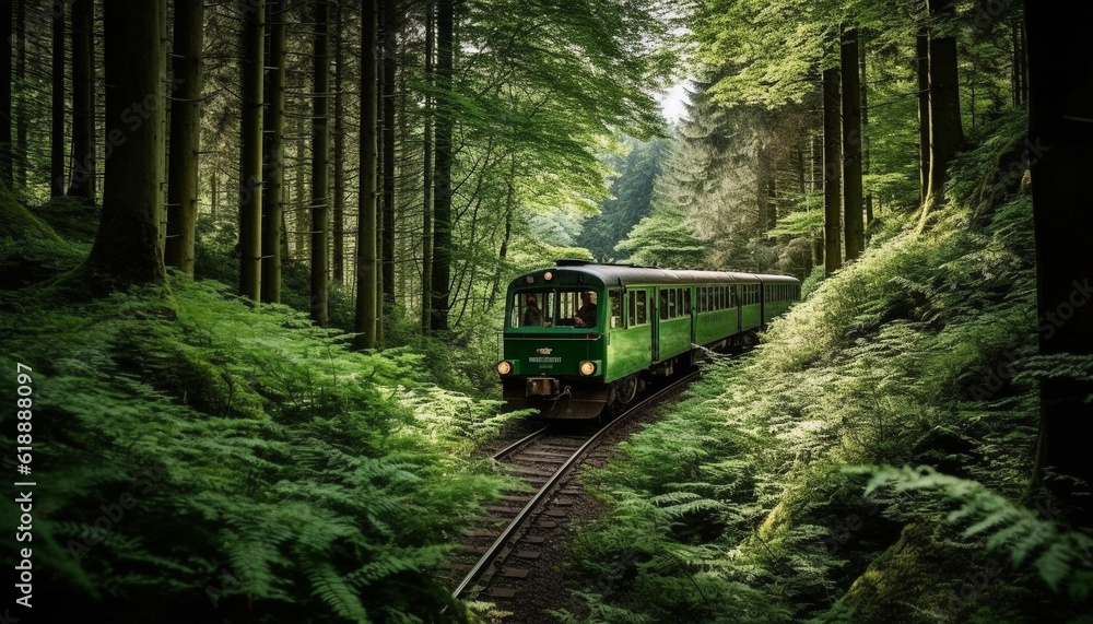 Fototapeta premium Vanishing point on old railroad track adventure generated by AI