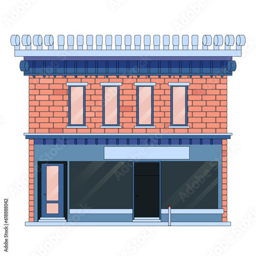 brick house with shop windows and shop, vector illustration