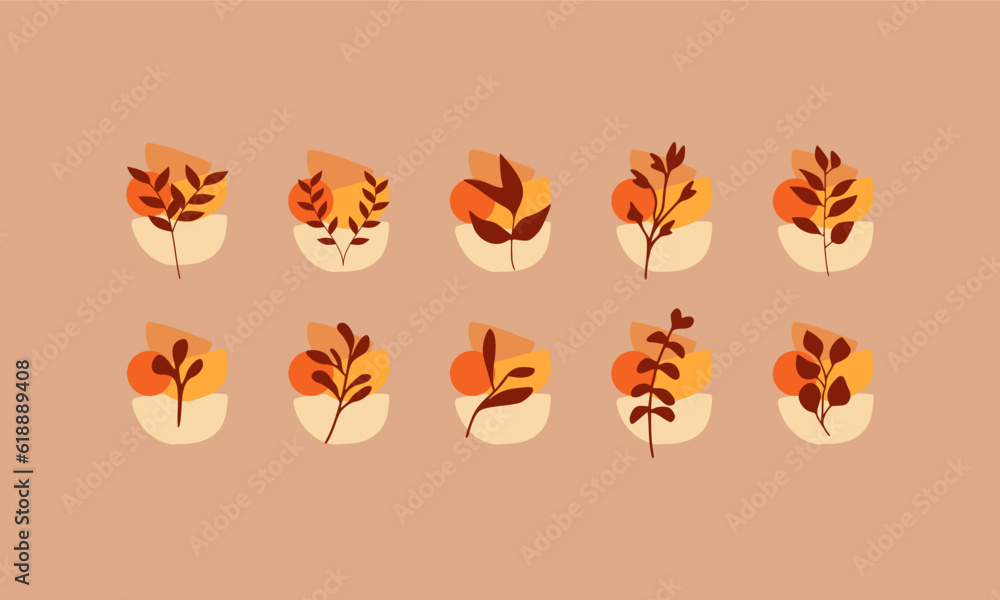Obraz premium Autumn leaves collections with organic shapes element. Leaves elements collection. Set of autumn leaves element.